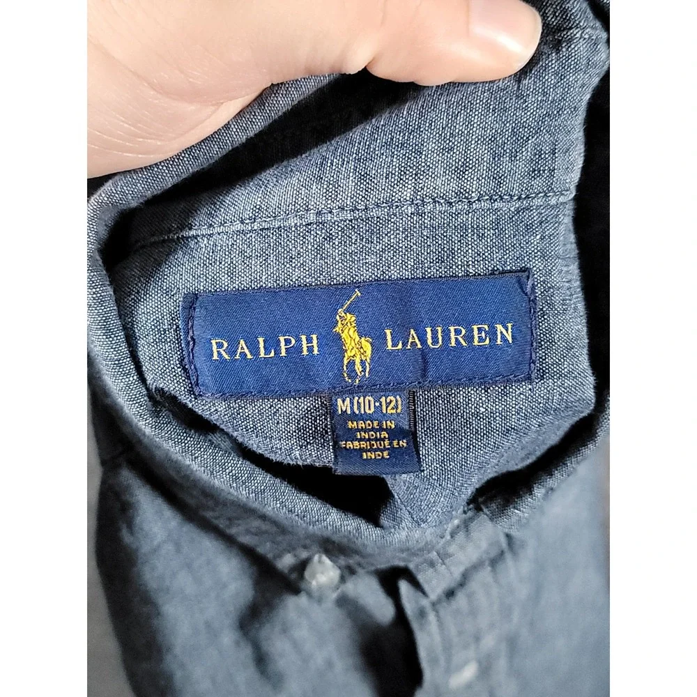 Polo Ralph Lauren Shirt Boys Medium (10-12) Blue Long Sleeve Button Up Chambray